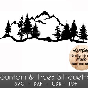 Berg met bomen silhouet Instant Download DXF SVG PDF cdr digitale vectorvorm