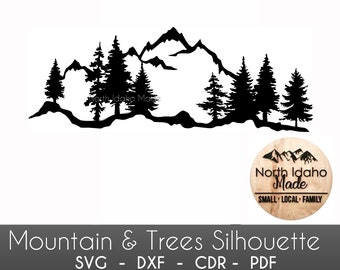Mountain with Trees Silhouette Instant Download DXF SVG PDF cdr Digital Vector Shape