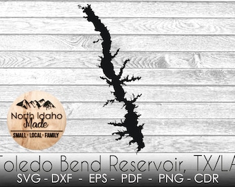 Toledo  Bend Reservoir, Texas Louisiana Map Shape Silhouette Outline Instant Download dxf png cdr SVG PDF EPS Digital Vector Shape