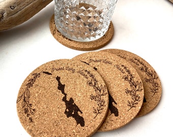 Priest Lake Coasters - Idaho Set of 4 Round Engraved Cork Coasters