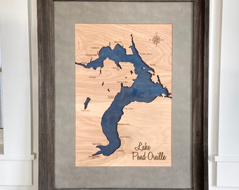 Lake Pend Oreille Wood Map - Locally Made in North Idaho - Personalizable and Customizable