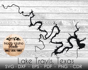 Lake Travis, Texas Map Shape Silhouette Outline Instant Download dxf png cdr SVG PDF EPS Digital Vector Shape by NorthIdahoMade