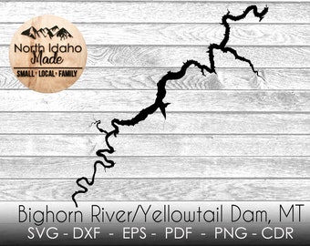 Bighorn River Yellowtail Dam Montana Map Outline Instant Download dxf png cdr SVG PDF EPS Digital Vector Shape