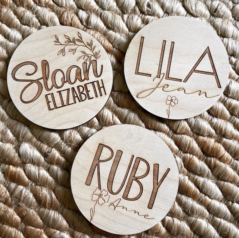 Newborn Baby Name Announcement Plaque 4 Round Etsy
