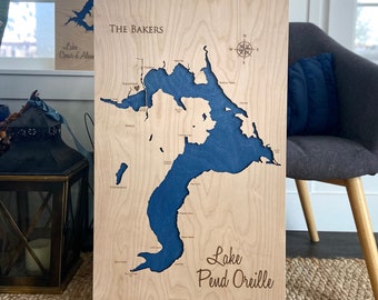 Lake Pend Oreille Wood Map - Locally Made in North Idaho