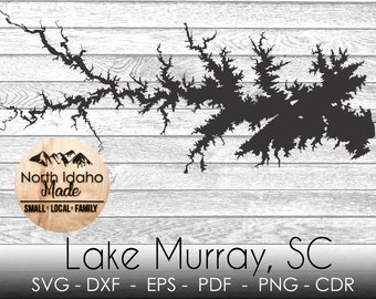 Lake Murray South Carolina Map Outline Instant Download dxf png SVG PDF EPS Digital Vector Shape