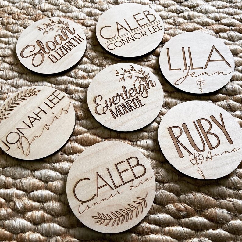 Newborn Baby Name Announcement Plaque 4 Round Etsy