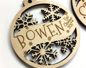 Bowen - Customizable Baby's First Christmas Ornament - Engraved Birch Wood Ornament