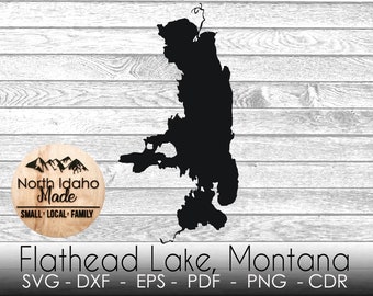 Flathead Lake Montana Map Outline Instant Download dxf png SVG PDF EPS Digital Vector Shape