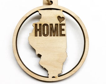 Illinois - Home Ornament - Engraved Birch Wood Ornament