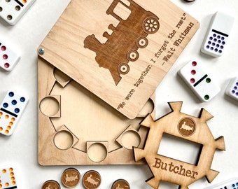 Dominoes Hub - Mexican Train Personalized Game Hub with Tokens and Case