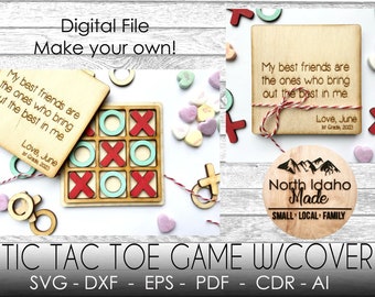 Tic Tac Toe with Lid Laser Project Instant Download SVG PDF EPS cdr dxf ai Digital Vector Shape - tic-tac-toe game file