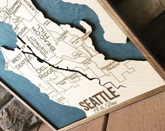 SEATTLE Engraved Wood Map