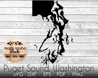 Puget Sound Washington Map Outline Instant Download dxf png SVG PDF EPS Digital Vector Shape