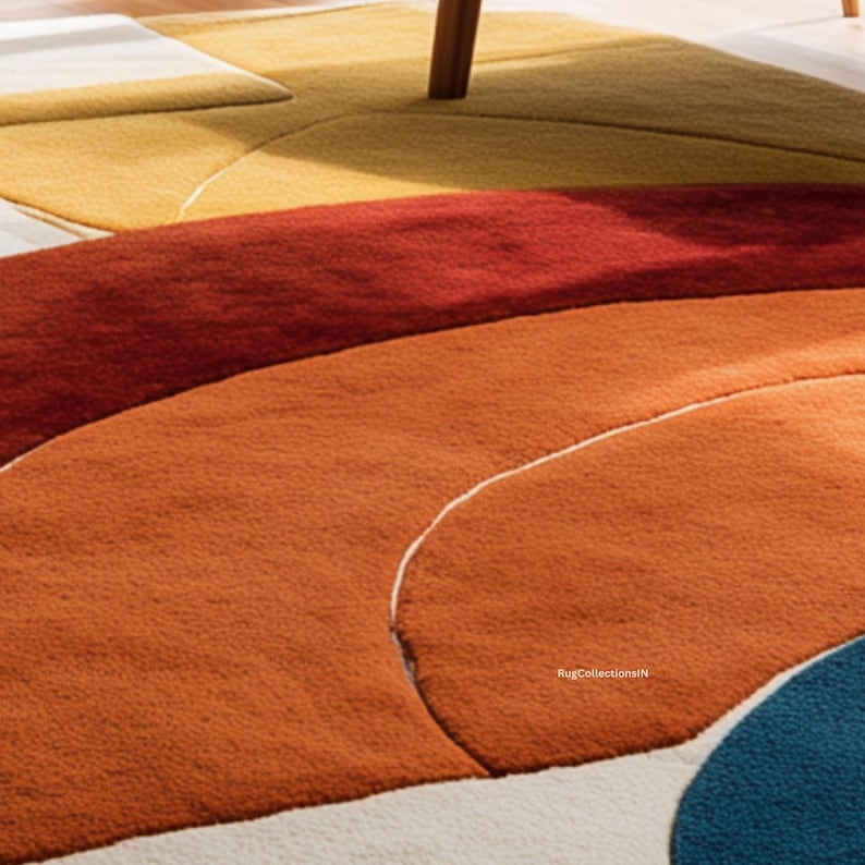 Modern Abstract Wool Rug | Hand Tufted Color Block Area Rug in Red ...