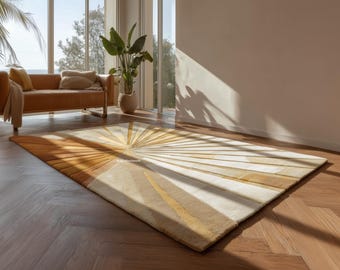 Golden Horizon Sunburst Hand-Tufted Wool Rug | Warm Minimal Modern Area Rug