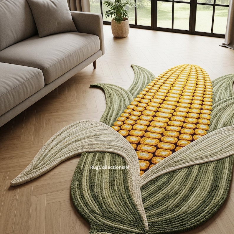 Corn Pile Rug Hand-tufted Wool Corn Rug | Fun Kids Room Accent Mat - Etsy