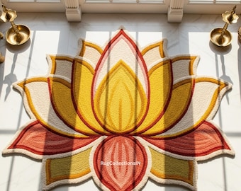 Hand-Tufted Wool Lotus Rug | Mandala Flower, Yoga Mat
