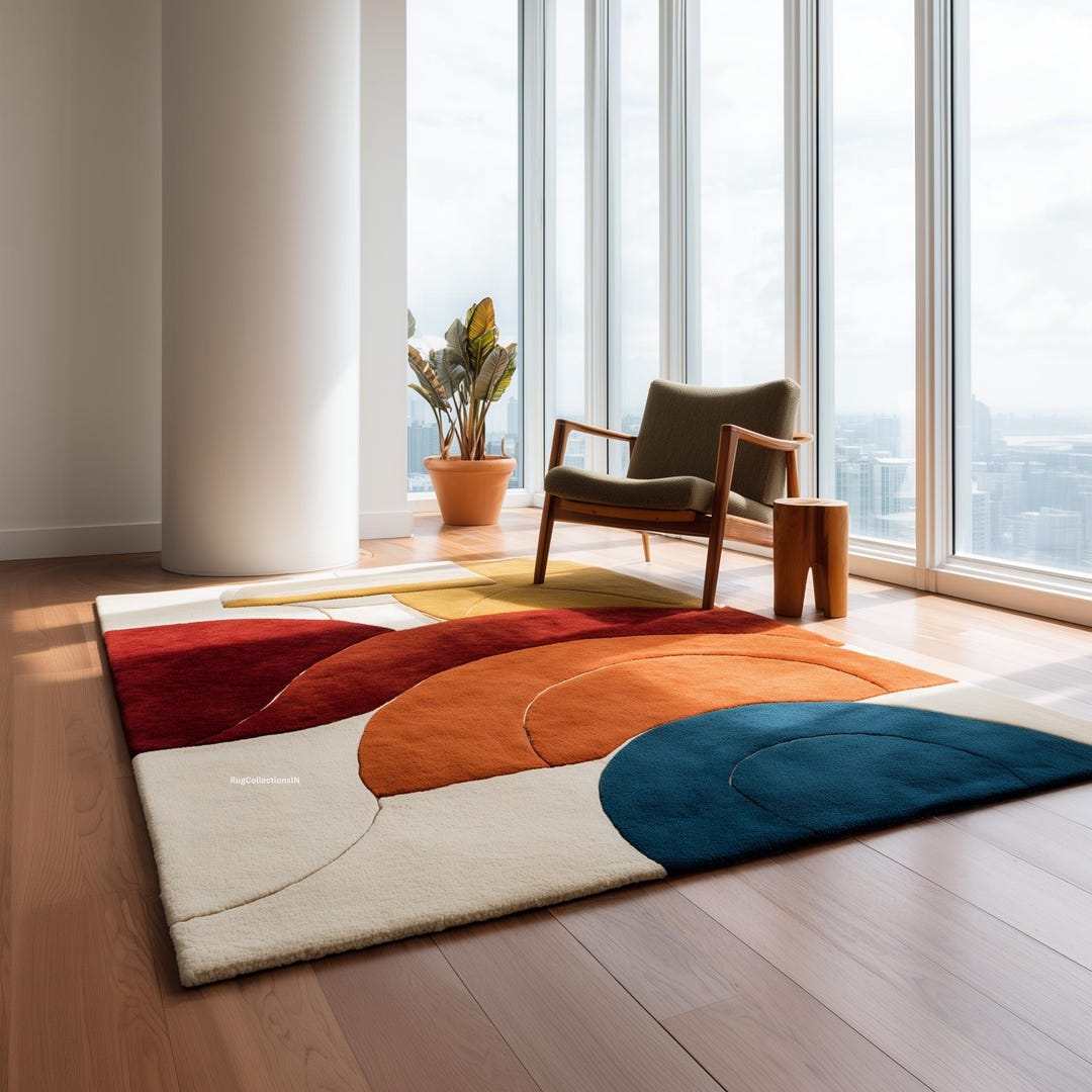 Modern Abstract Wool Rug | Hand Tufted Color Block Area Rug in Red ...