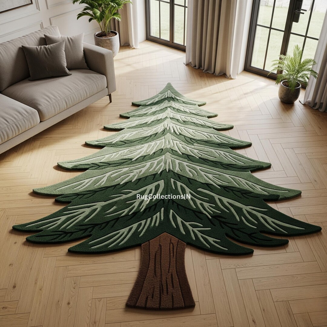 Xmas Tree Rug Hand-tufted Christmas Tree Rug | Holiday Themed Area Rug, Green Pine ...