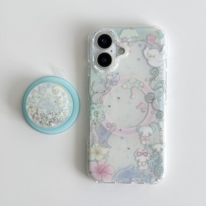 Dreamy Pastel Phone Case with MagSafe Ring, Cute Animal & Mushroom Design for iPhone 16 15 14 Pro Max