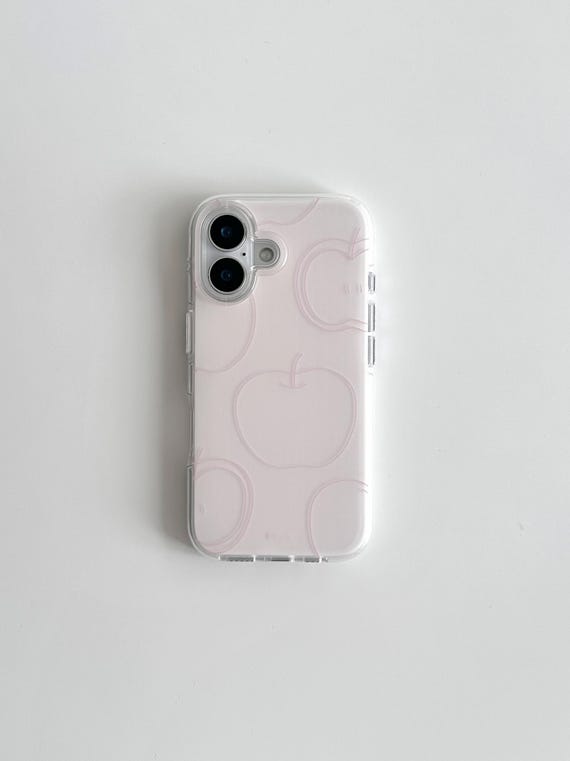 Minimalist Pink Apple Phone Case, Matte Finish Line Art Cover for iPhone 16, 15, 14, 13 Pro Max