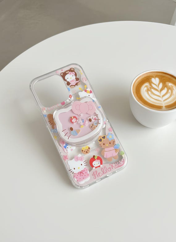 Hello Kitty iPhone Case with Stand Grip – Cute Clear Silicone Cover, Kawaii Cartoon Protective Phone Case for iPhone 11 12 13 14 15 16