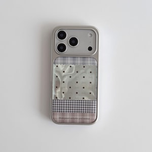 Silver Patchwork iPhone Case, Metallic Star and Plaid Collage Phone Cover, Trendy Aesthetic Y2K Bumper Case for iPhone 16 15 14 13 Pro Max