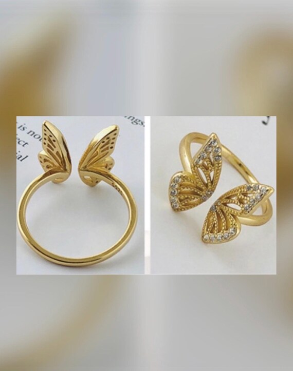 Golden Butterfly Bloom Ring Solid Silver Gold PLA… - image 3
