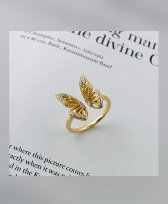 Golden Butterfly Bloom Ring Solid Silver Gold PLA… - image 4