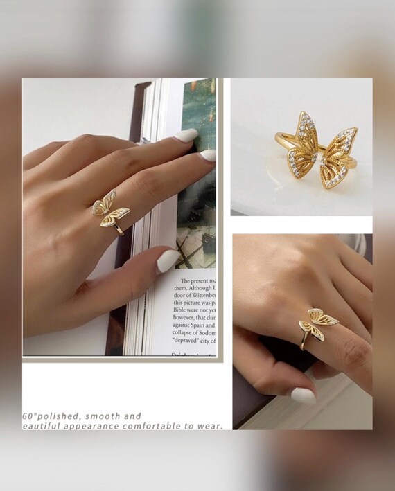 Golden Butterfly Bloom Ring Solid Silver Gold PLA… - image 5