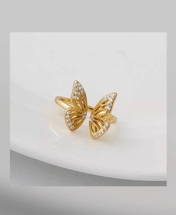 Golden Butterfly Bloom Ring Solid Silver Gold PLA… - image 2