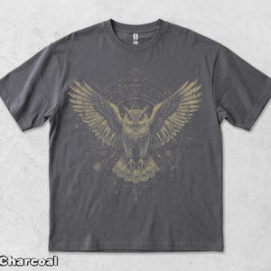 Mystic Owl T Shirt Vintage Occult Owl Graphic Geometric Sigils Celestial Wings Gothic Tee