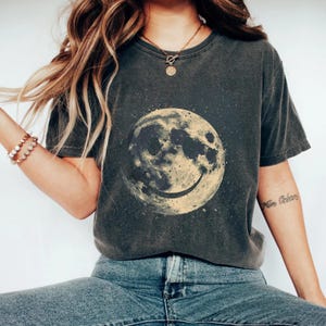 Vintage Smiley Moon T-Shirt | Retro Celestial Face Tee | Happy Moon Graphic Shirt