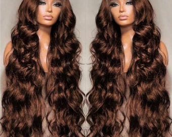 220% Brown Body Wave Lace Front Wig for Women, Glueless 13x4 HD Lace Wig, Extra Long 10–32 Inch Chocolate Brown Human Hair Wig