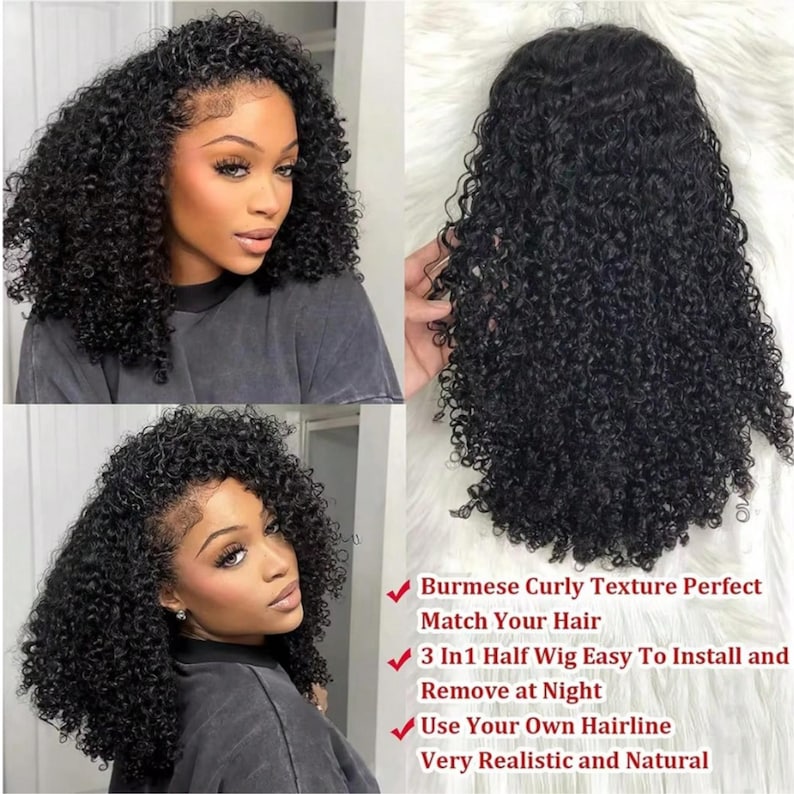 30 Inch Jerry Curl 3-in-1 Half Wig, 200% Density Glueless Human Hair ...