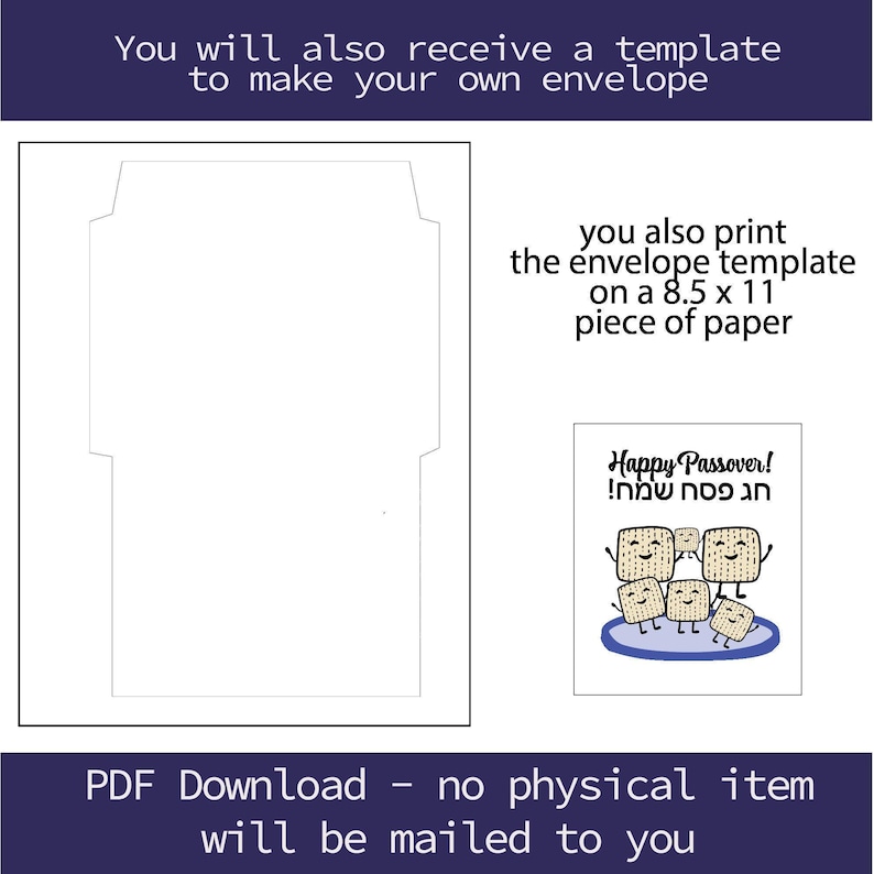Passover Card Download Printable Pesach Greeting (includes Envelope