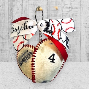 Handmade Baseball Heart Keychain, Personalized Bat Bag Tag, Player Number Gift