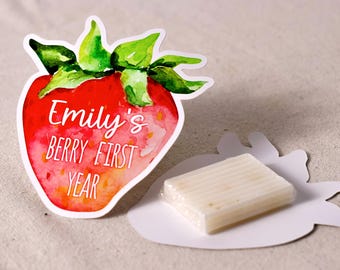 Strawberry Birthday Favors – 1st Birthday Soap with Personalized Card – Custom Berry First Birthday Favors