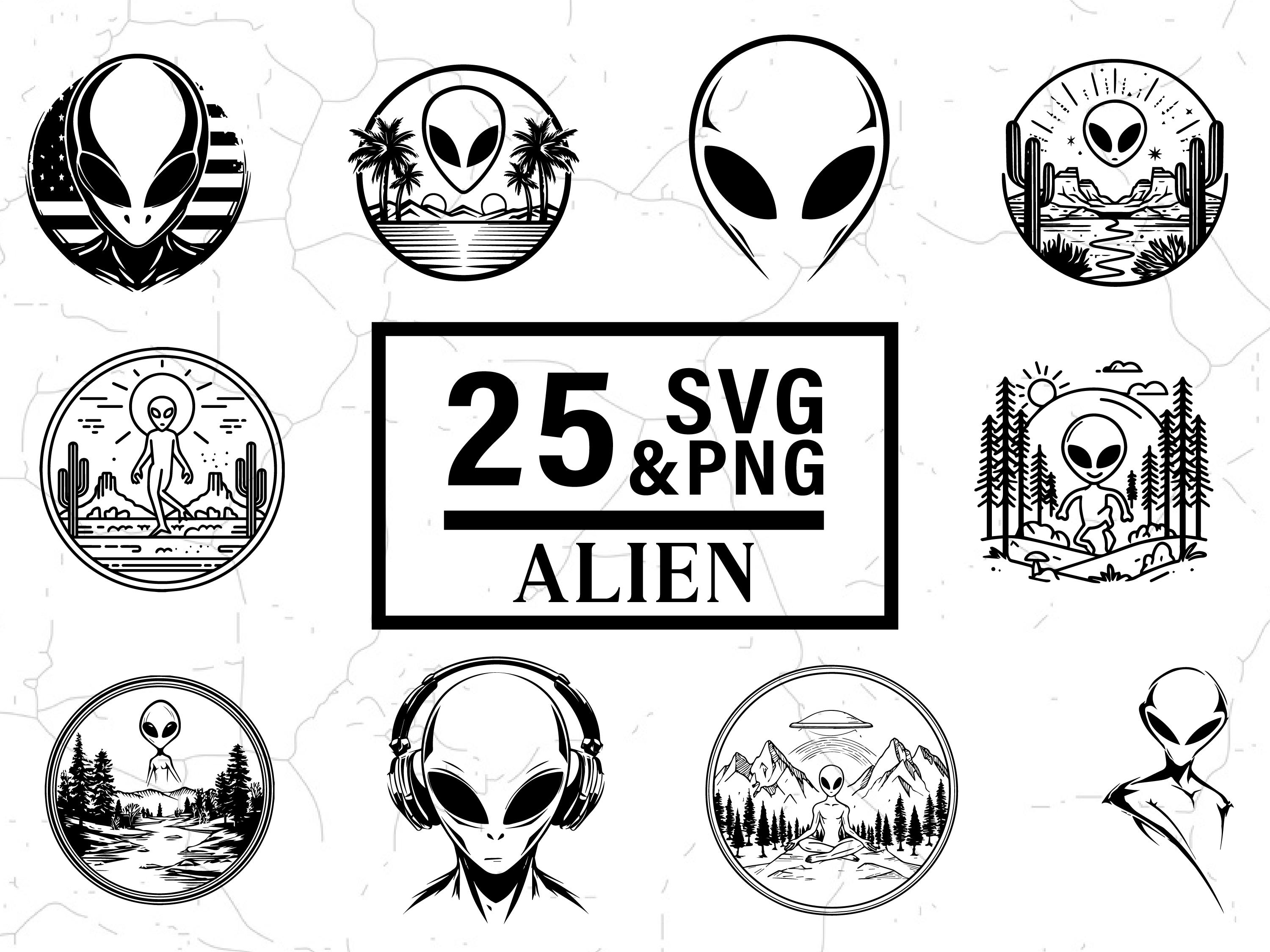 Alien SVG Bundle, UFO Clipart PNG, Space Martian Silhouette, Cricut Cut ...
