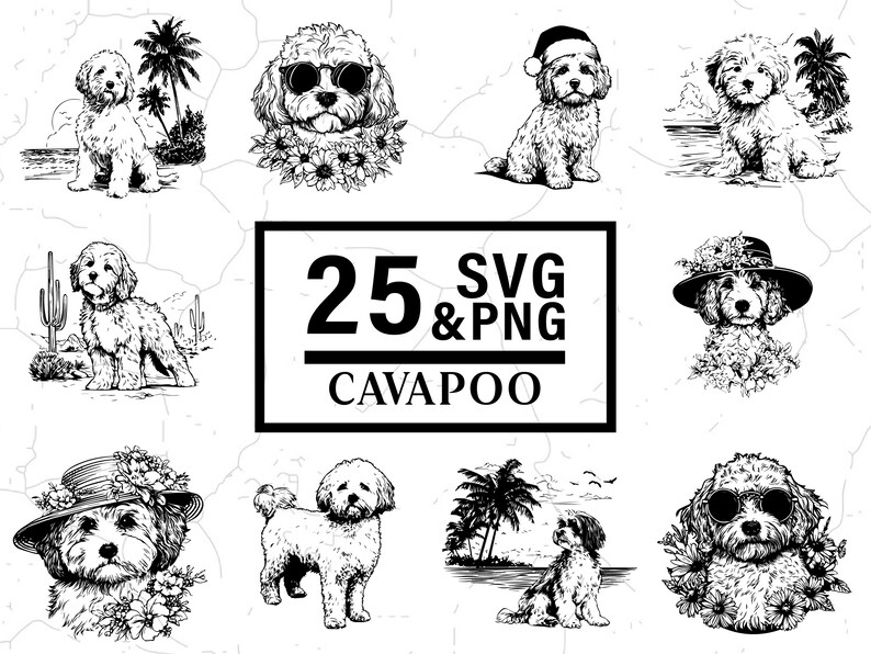 Cavapoo SVG Bundle, Cavoodle Clipart PNG, Cute Doodle Dog Silhouette ...
