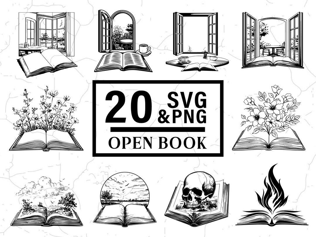 Open Book SVG PNG Bundle, Reading Clipart, Cricut Cut Files - Etsy