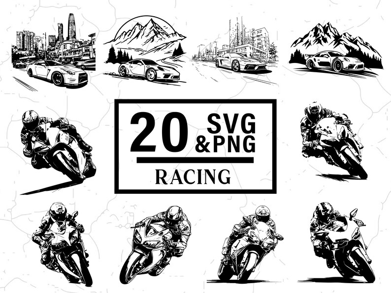 Racing SVG PNG Bundle, Cricut Cut Files, Checkered Flag Car Vector ...