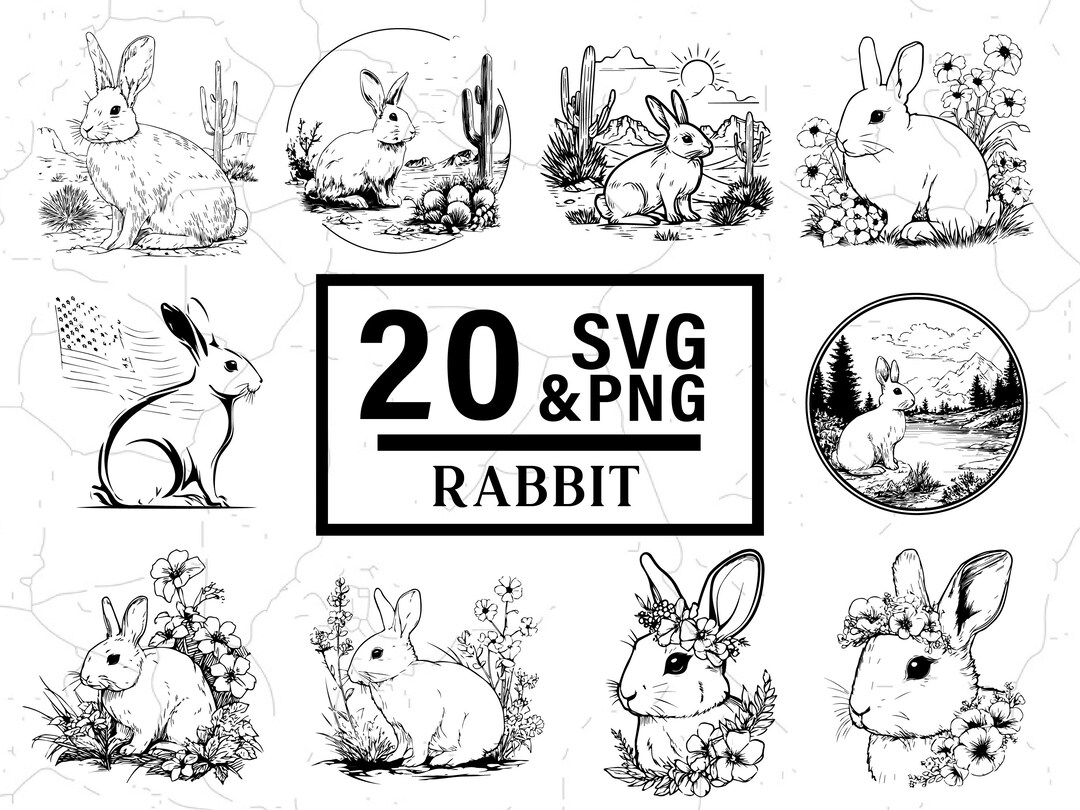 Cute Rabbit SVG PNG Bundle, Cricut Cut Files, Kawaii Bunny Vector - Etsy