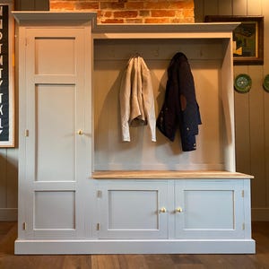 Handmade Boot Room Storage Unit - Painted Any Farrow & Ball Colour - Mud Room Furniture - Hallway Bench with Cupboard and Coat Hooks