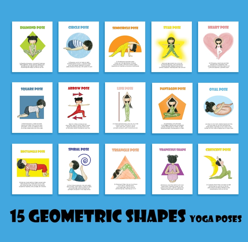 15 Printable Geometric Shapes Yoga Cards for Kids / Movement ...