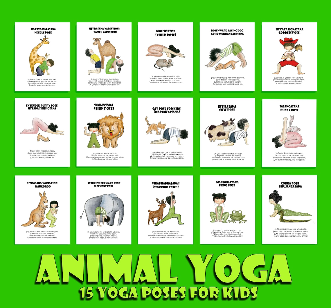 15 Printable Animal Yoga Poses Cards With Poem for Kids - Etsy UK