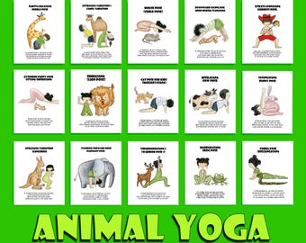 15 tarjetas imprimibles de posturas de yoga con animales y poemas para niños
