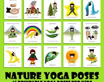 Nature Yoga Cards for kids- 15 Printable Yoga poses cards for Classroom, Studio & Home