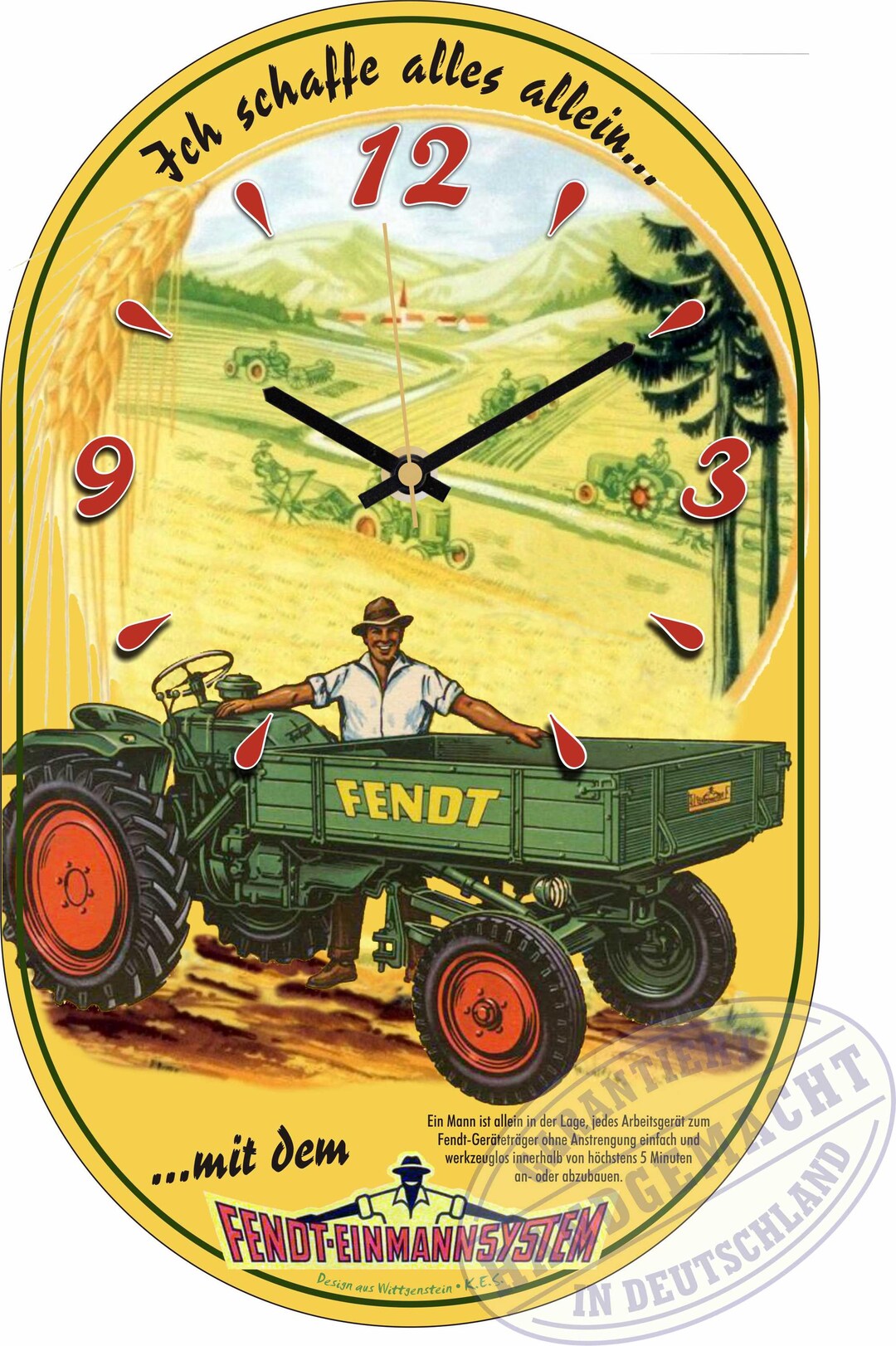 Vintage Wall Clock Fendt 225 GT Tractor Gift Tractor Implement Carrier ...